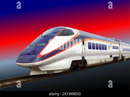 Modern speed bullet train. Fast suburban, subway, metro, commuter, hovercraft. Vector 3d illustration. Stock Vector