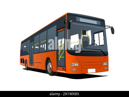 Orange  City bus. Coach. Vector 3d illustration Stock Vector