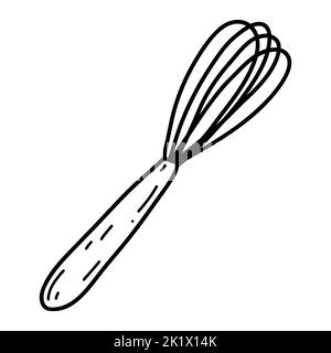 Doodle kitchen whisk. Vector illustration of beater icon, kitchenware, culinary, pastry tools. Stock Vector