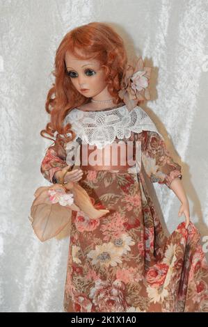 OOAK collectible porcelain doll by Siu Ling Wang (Germany) at Fashion Doll IV International exhibit in Kiev, Ukraine. Stock Photo