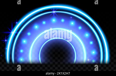 Blue magic arc. Abstract magic light effect. Luminous neon arch lines with flying lights. Stock Vector