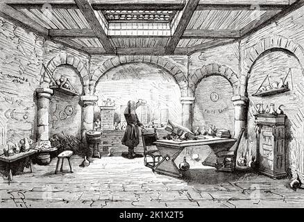 Chinese laboratory in 1638, China. Old 19th century engraved illustration from La Nature 1890 Stock Photo