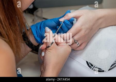 Close up manicure in sterile clean salon for woman Stock Photo