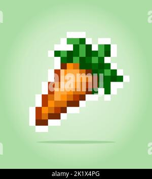 8 bit pixel carrot. vegetables for game assets in vector illustration. Stock Vector