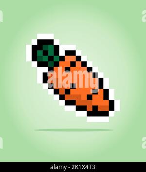 8 bit pixel carrot. vegetables for game assets in vector illustration. Stock Vector