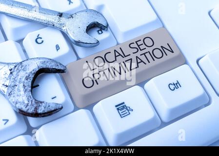 Sign displaying Local Seo Optimization. Word Written on increase Search Visibility to Rank on Top list Stock Photo