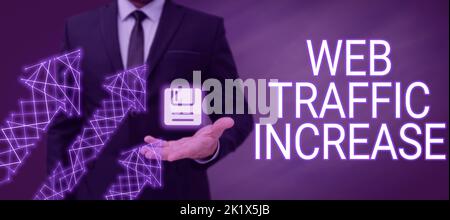 Conceptual caption Web Traffic Increase. Business approach Expand Visitors to a Website a number of Visits Stock Photo