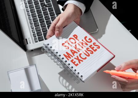 Writing displaying text Stop Making Excuses. Word Written on Cease Justifying your Inaction Break the Habit Stock Photo