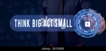Conceptual display Think Big Act Small. Internet Concept Great Ambitious Goals Take Little Steps one at a time Stock Photo