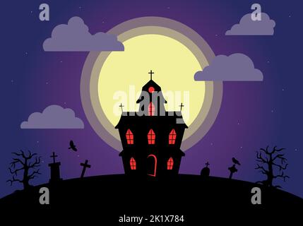 halloween scary dark house with red windows Stock Vector