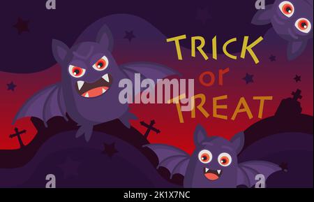 vertical background with bats and inscription halloween trick or treat Stock Vector