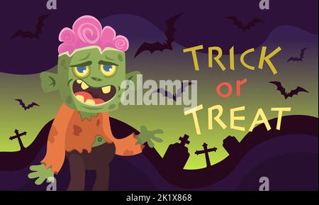 vertical background with zombies and inscription trick or treat halloween Stock Vector