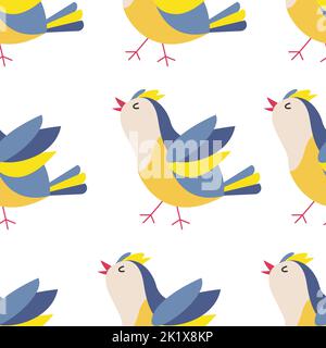 Colorful birds seamless pattern. Exotic birds in different print poses. Vector illustration Stock Vector