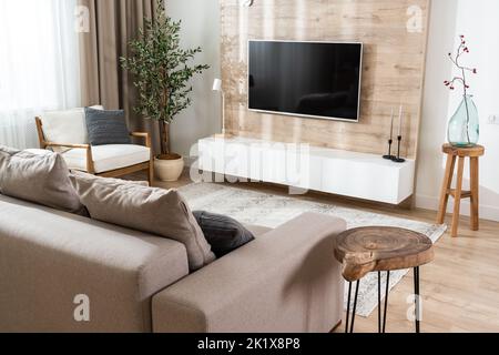 Modern living room interior in bright colors Stock Photo