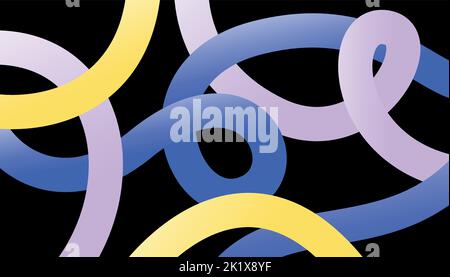 Colored tangled ribbons. Curved lines that intertwine and overlap on black background. Stock Vector