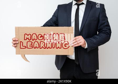 Text showing inspiration Machine Learninggive computers the ability to be taught with data. Business approach give computers the ability to be taught Stock Photo