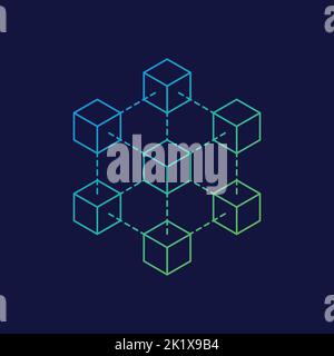 Blockchain icon logo concept on dark background. Cryptocurrency data sign design vector illustration Stock Vector