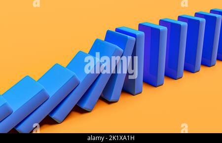 The blue blocks domino are pushing. Trends and problems concept. 3d rendering Stock Photo