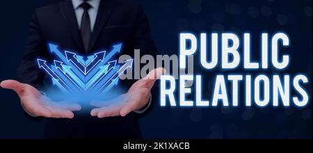 Text caption presenting Public Relationspractice managing spread of information between individual. Business concept practice managing spread of Stock Photo