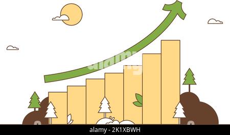 Eco friendly green growing bar chart with an arrow in the nature Stock Vector