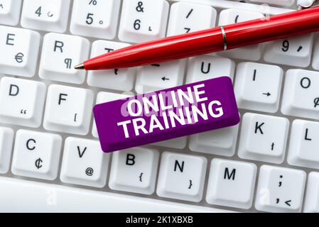 Conceptual display Online TrainingTake the education program from the electronic means. Concept meaning Take the education program from the electronic Stock Photo