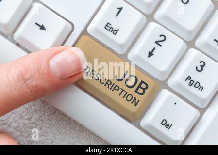 Text showing inspiration Job DescriptionA document that describes the responsibilities of a position. Word Written on A document that describes the Stock Photo