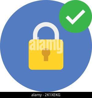 Security icon. Modern flat vector icon, Circle with padlock and check mark. Stock Vector