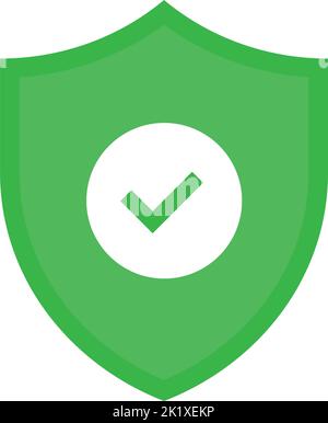 Green badge icon with shield and check mark. Modern flat vector illustration. Stock Vector