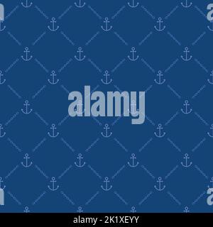 Vector nautical seamless pattern with anchors and chains on blue background Stock Vector
