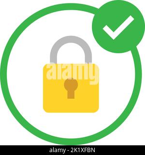 Security icon. Modern flat vector icon, Circle with padlock and check mark. Stock Vector