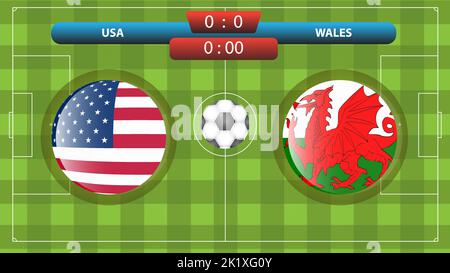 Announcement of the match between the USA and Wales as part of the international soccer competition. Vector illustration. Sport template. Stock Vector