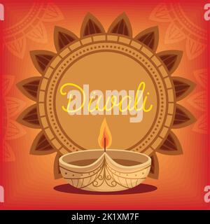 diwali lettering with candle Stock Vector