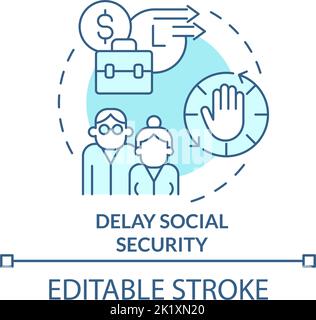 Delay social security turquoise concept icon Stock Vector