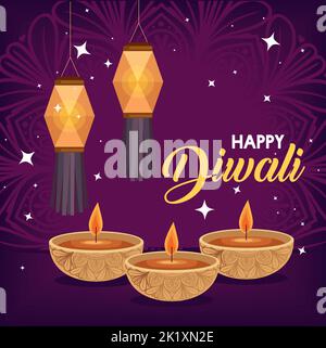 happy diwali lettering postcard Stock Vector
