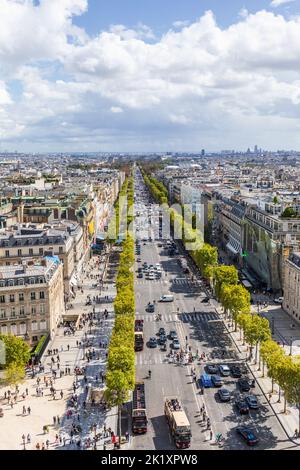 View from the top of the Arc de Triomphe of  Avenue des Champs Élysées, Paris, France Stock Photo