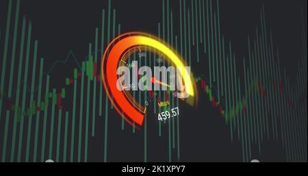 Image of data processing over speedometer Stock Photo