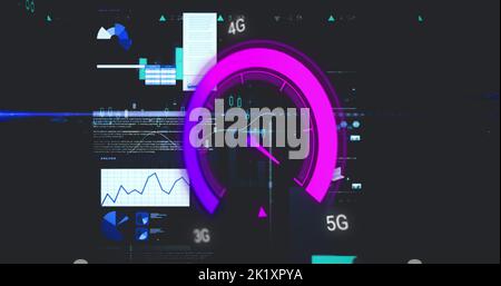 Image of data processing over speedometer Stock Photo