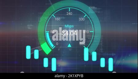 Image of data processing over speedometer Stock Photo