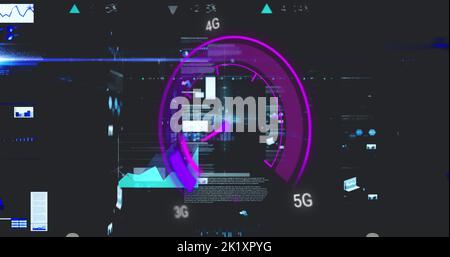 Image of data processing over speedometer Stock Photo