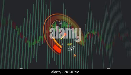 Image of data processing over speedometer Stock Photo