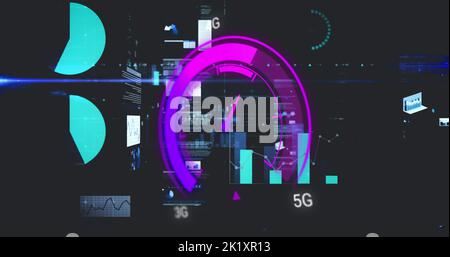 Image of data processing over speedometer Stock Photo