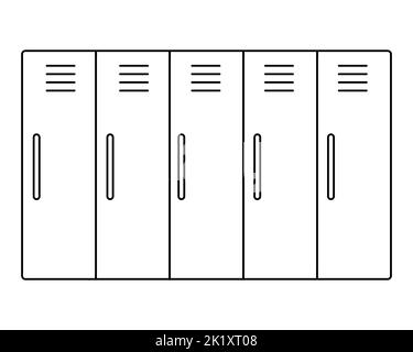 School locker for personal belongings. Sketch. Vector illustration. Dressing room furniture. School theme. Coloring book for children. Doodle style. Stock Vector