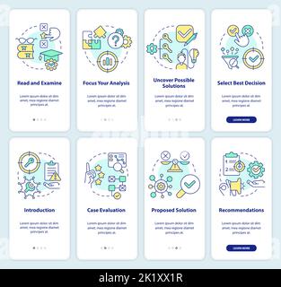 Structure of case study and drafting onboarding mobile app screen set Stock Vector