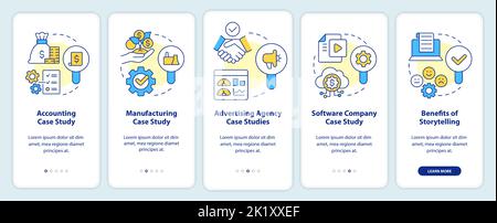Case studies usage onboarding mobile app screen Stock Vector