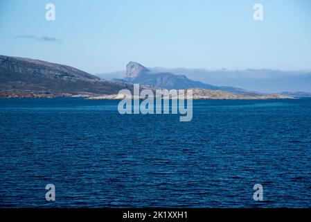Ferry line from Kilborghamn to Jektvika at Helgelands coast in Nordland county is one of the most scenic in Norway.. Stock Photo