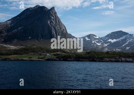 Ferry line from Kilborghamn to Jektvika at Helgelands coast in Nordland county is one of the most scenic in Norway.. Stock Photo