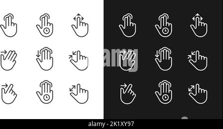 Multitouch gestures pixel perfect linear icons set for dark, light mode Stock Vector