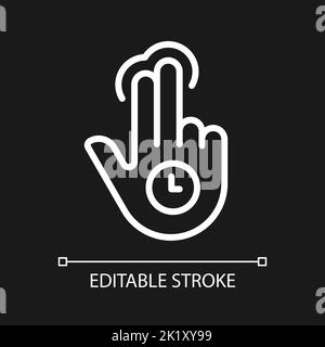 Double finger holding pixel perfect white linear icon for dark theme Stock Vector