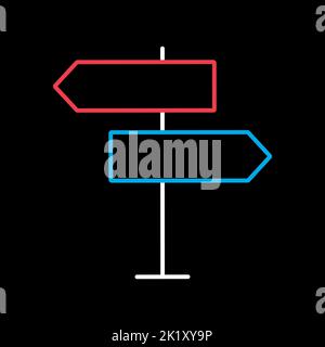 Signpost vector isolated on black background icon. Navigation sign. Graph symbol for travel and tourism web site and apps design, logo, app, UI Stock Vector