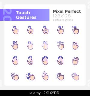 Touch gestures pixel perfect RGB color icons set Stock Vector